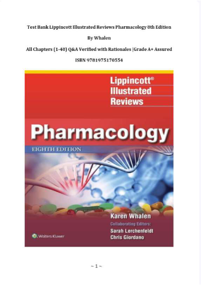Test Bank Lippincott Illustrated Reviews Pharmacology 8th Edition By Whalen