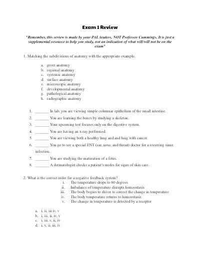 A&P Practice Exam 1-4