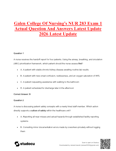 NUR 283 Comprehensive 1 Exam (NEW 2025/ 2026 Update)