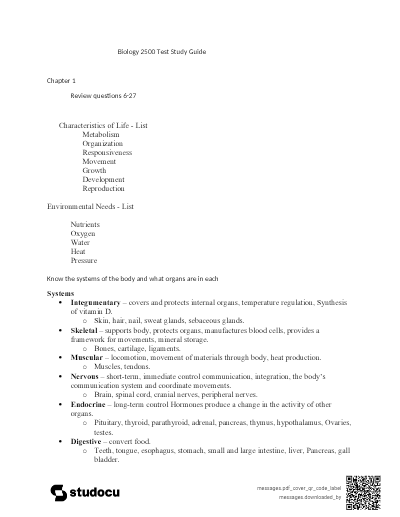 BIO 2500 Study Guide