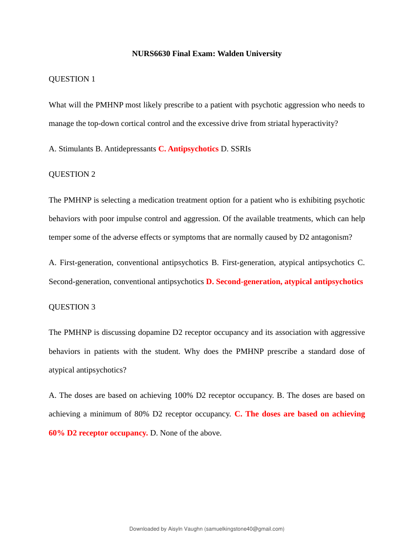 NURS 6630 Final Exam / NURS6630 Final Exam (2022): Walden University (Already graded A)